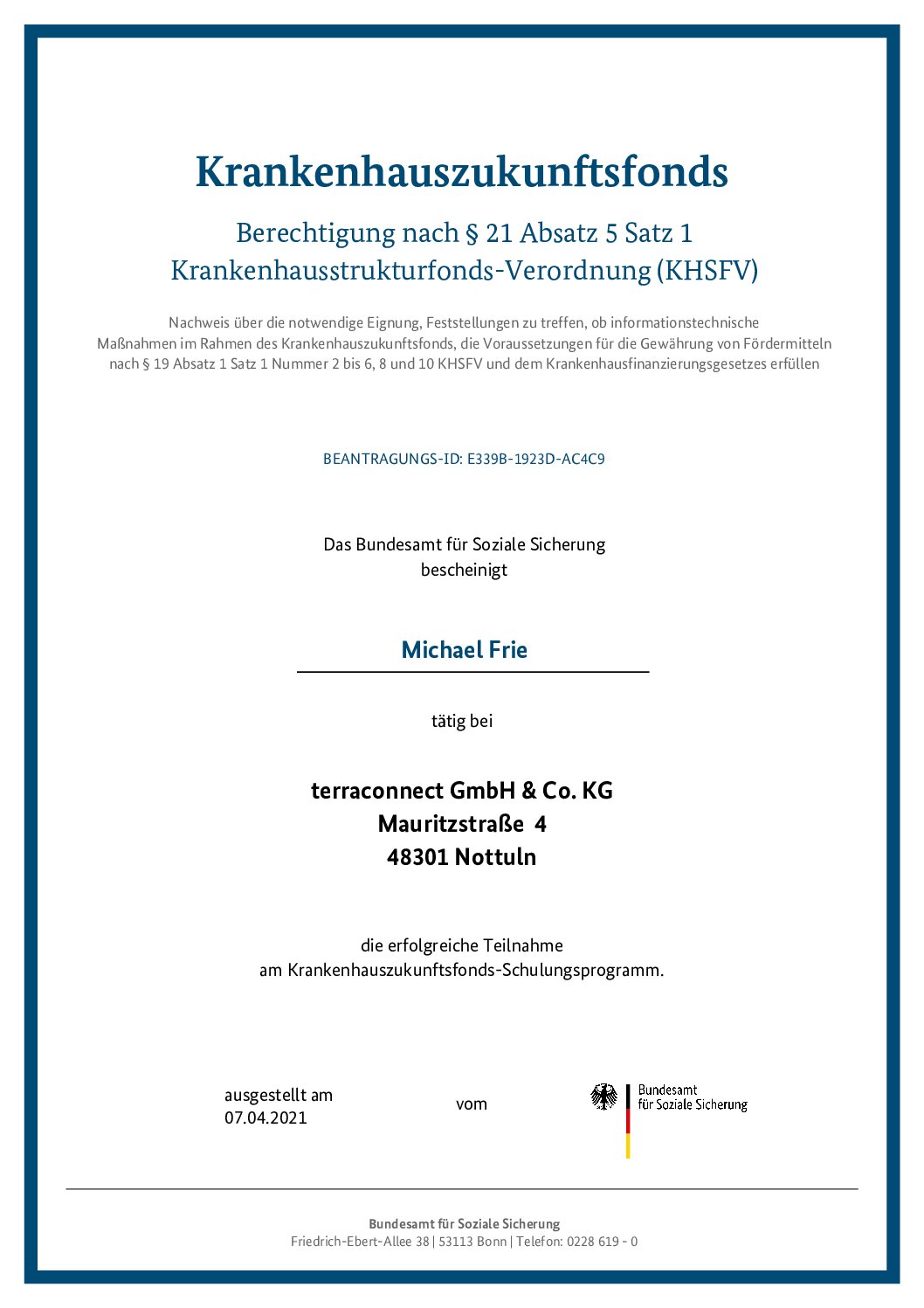 BAS – KHZG Michael Frie Zertifikat