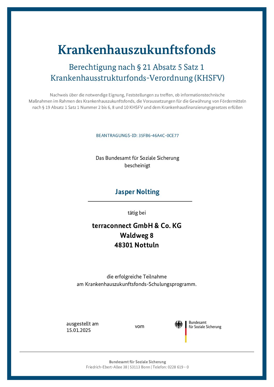 BAS – KHZG Zertifikat Jasper Nolting